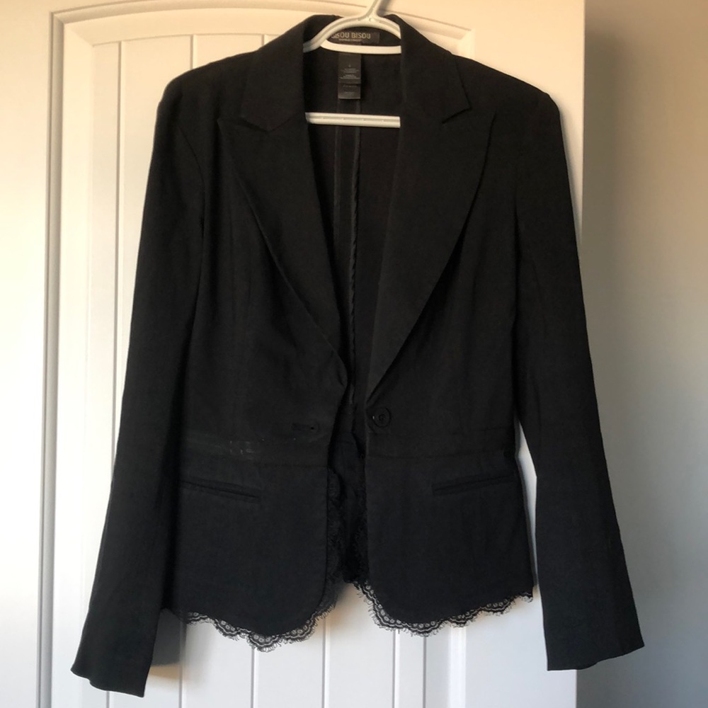 Bisou Bisou Blazer Jacket Women's Size 2 Black Pockets